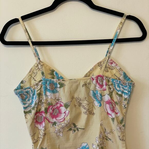 Vintage M tank top corset cottagecore boho floral fairycore light summer yellow - Picture 6 of 7